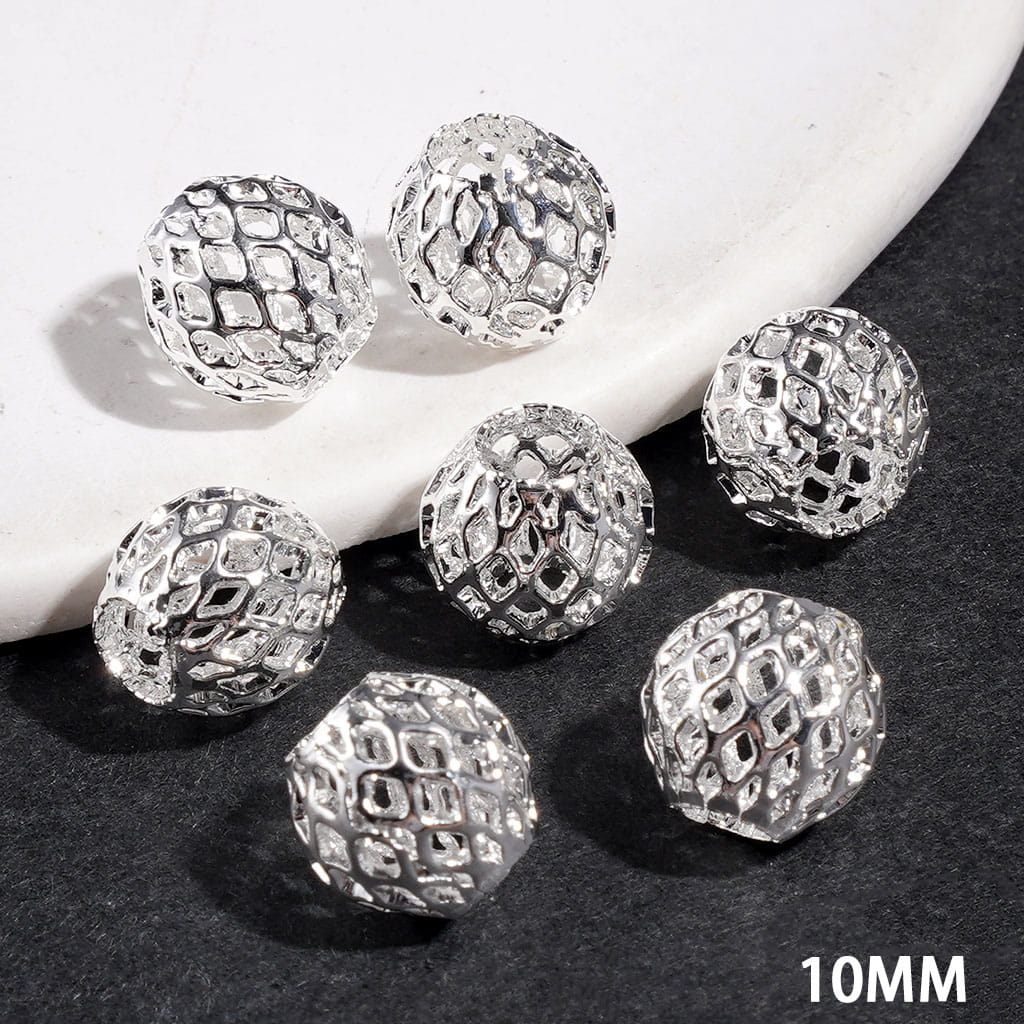 Small Silver Beads Tennis Ball Shape, 8MM and 10MM