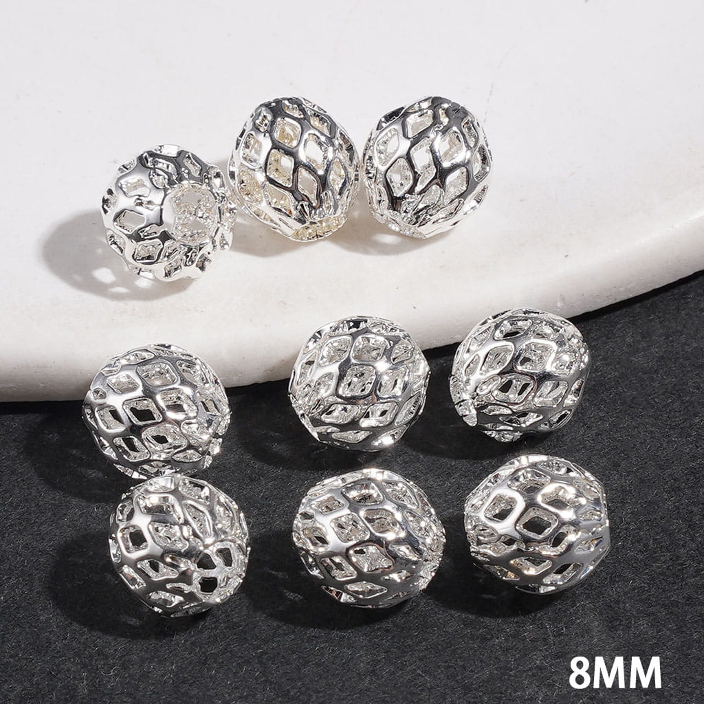Small Silver Beads Tennis Ball Shape, 8MM and 10MM