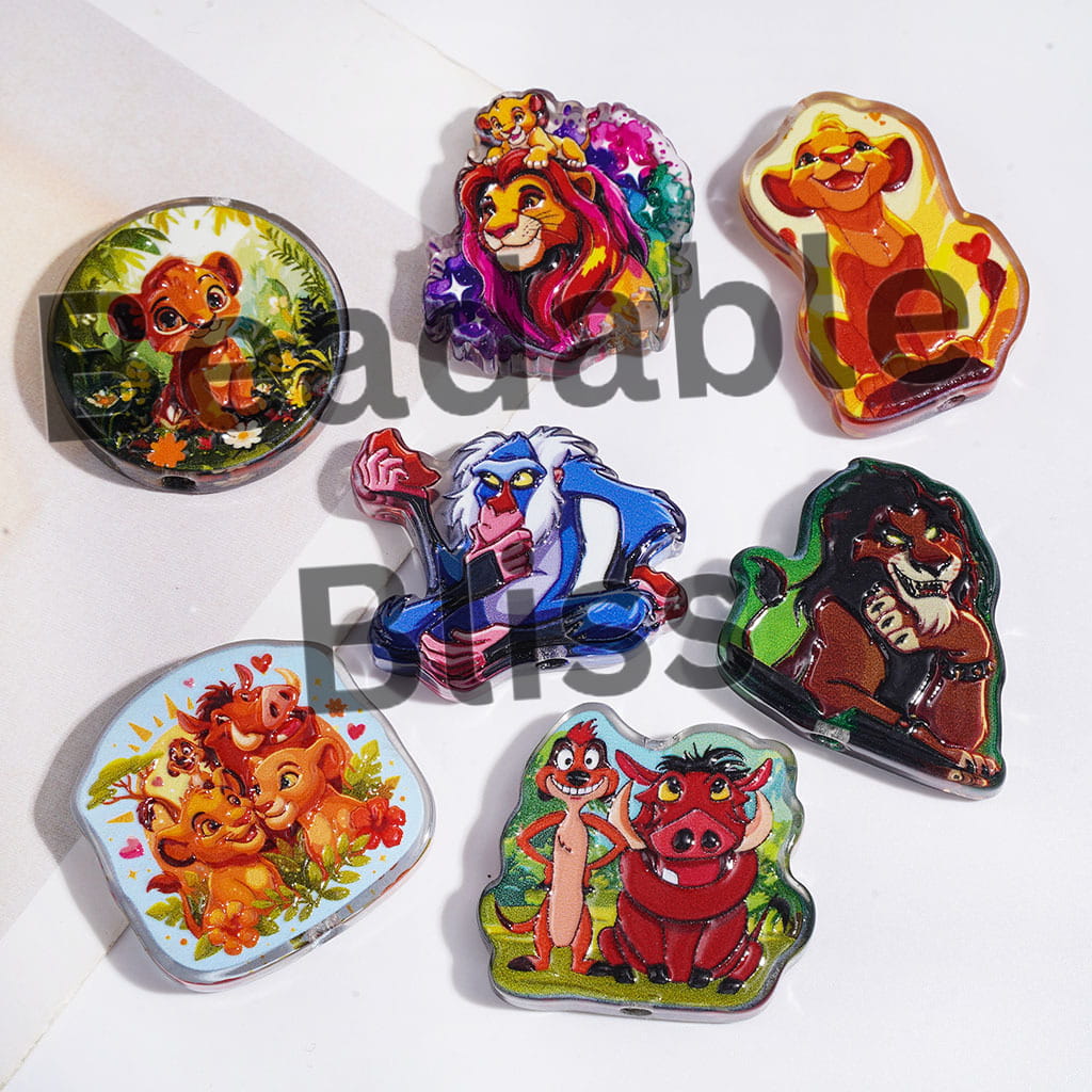 Lion Leader Character Series Acrylic Beads, Semi-Clear, Random Mix