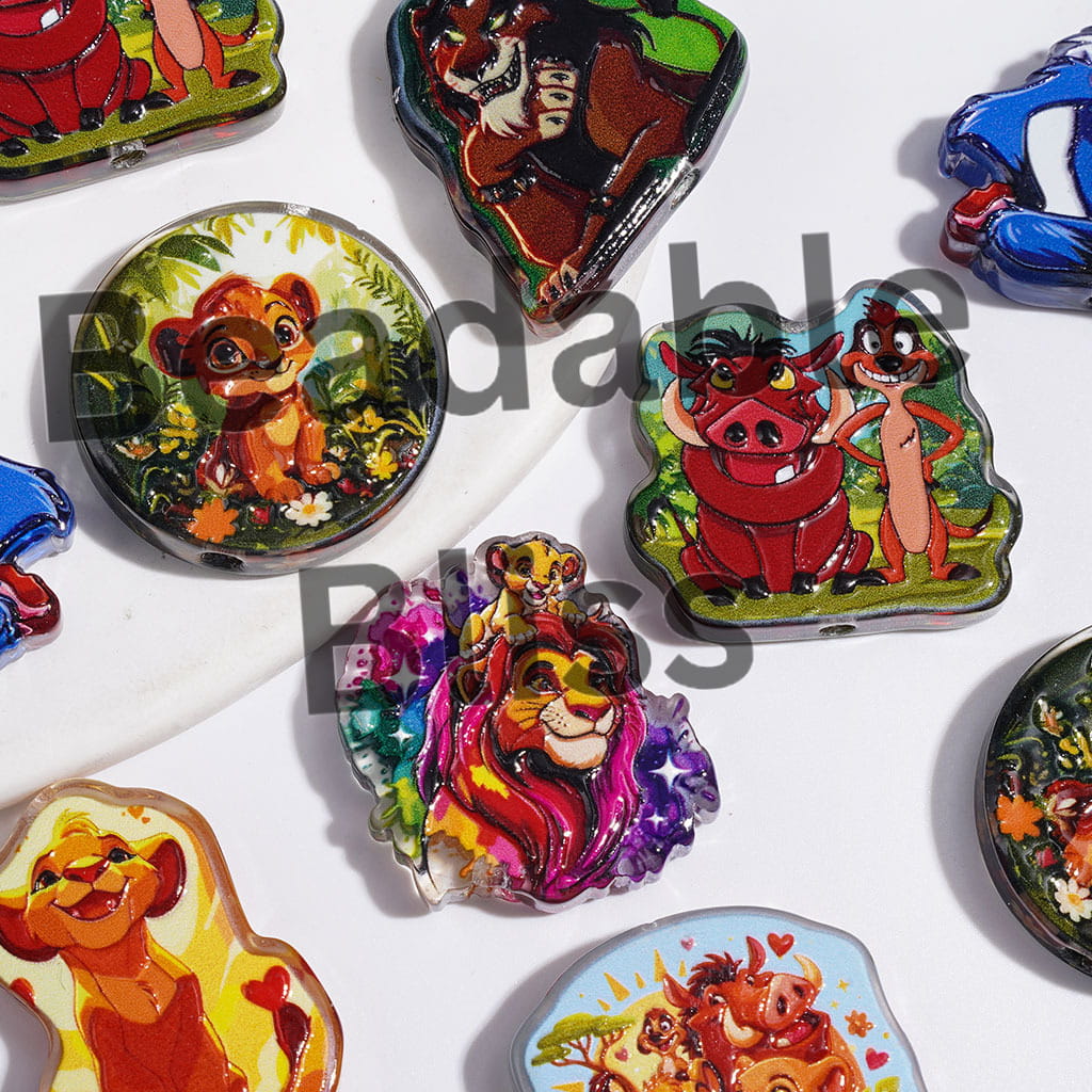 Lion Leader Character Series Acrylic Beads, Semi-Clear, Random Mix