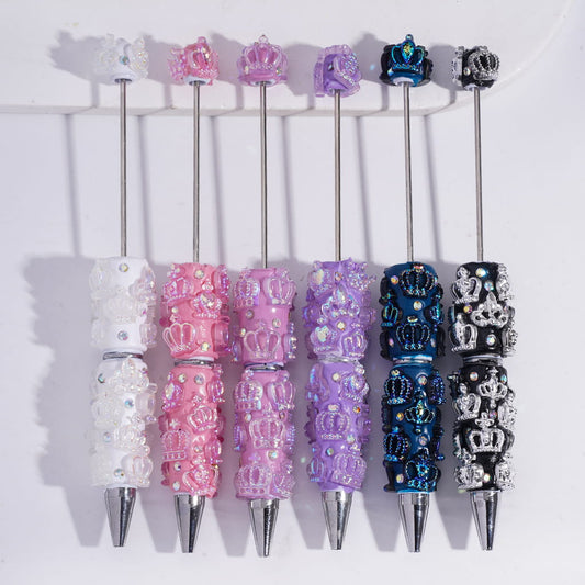 Beadable Clay Pens with Exquisite Imperial Crown and AB Rhinestones, Multi-Color