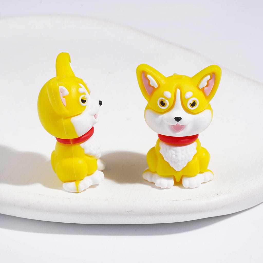 3D Dog Sitting Position Silicone Focal Beads, 20*28MM Yellow and Light Brown