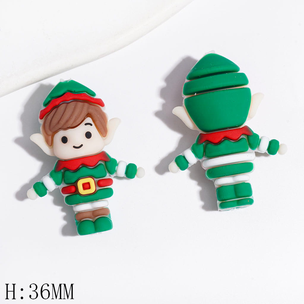 Silicone Focal Beads 3D Christmas Elf with Pointed Ears and Hat, Height 36MM, Multi-Color