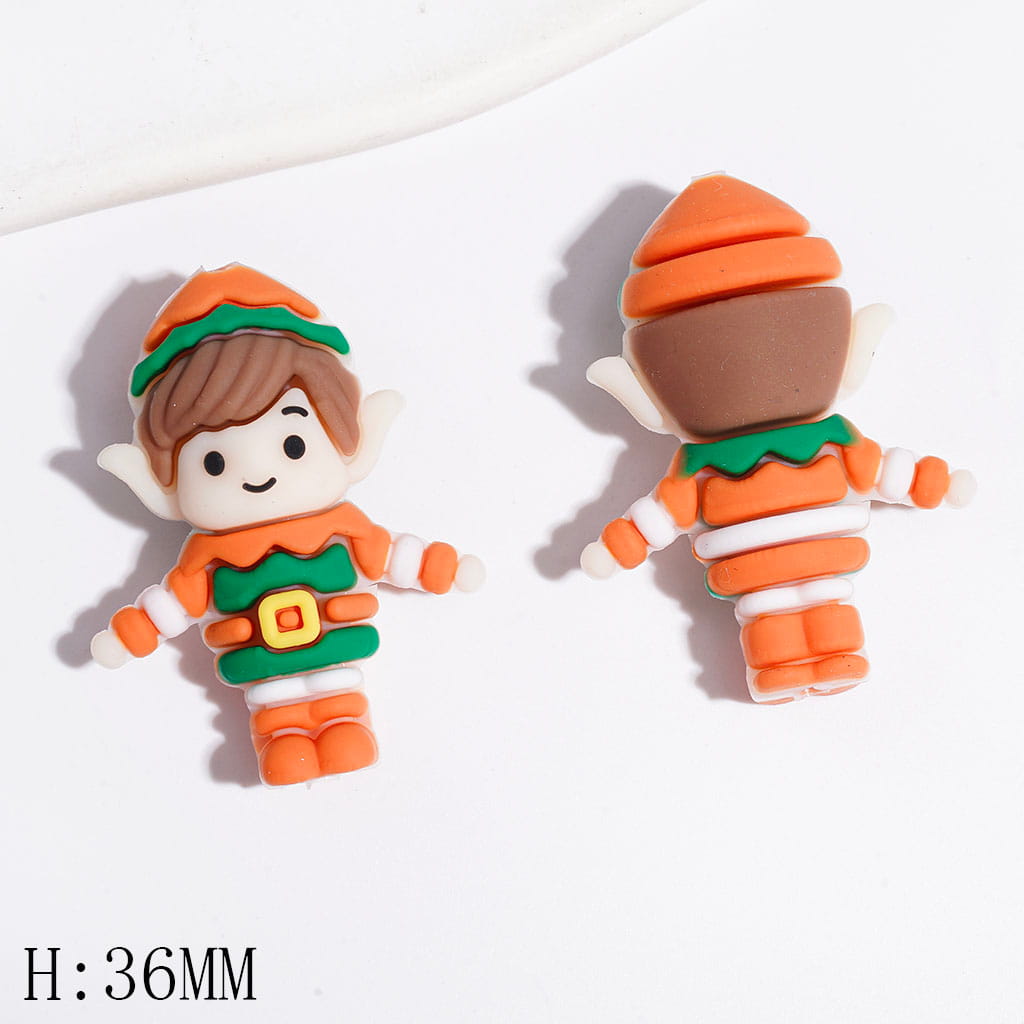 Silicone Focal Beads 3D Christmas Elf with Pointed Ears and Hat, Height 36MM, Multi-Color