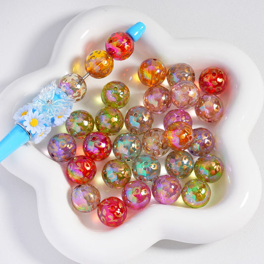 Acrylic Beads  UV Coating Gold Leopard Prints Multi-Color Translucent 16MM, Random Mix