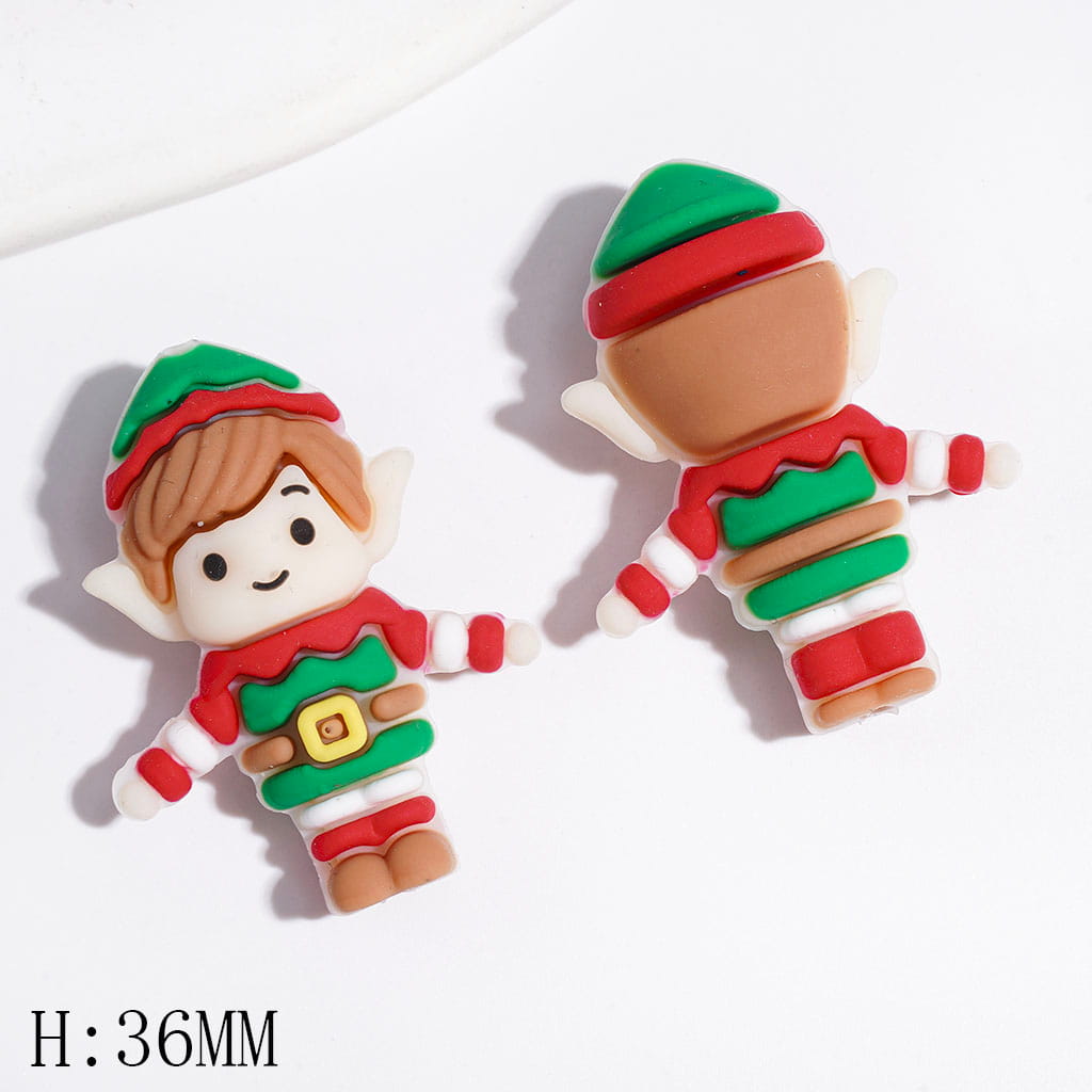 Silicone Focal Beads 3D Christmas Elf with Pointed Ears and Hat, Height 36MM, Multi-Color