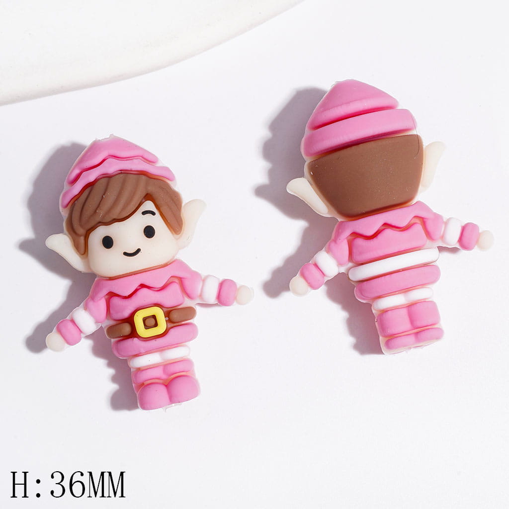 Silicone Focal Beads 3D Christmas Elf with Pointed Ears and Hat, Height 36MM, Multi-Color