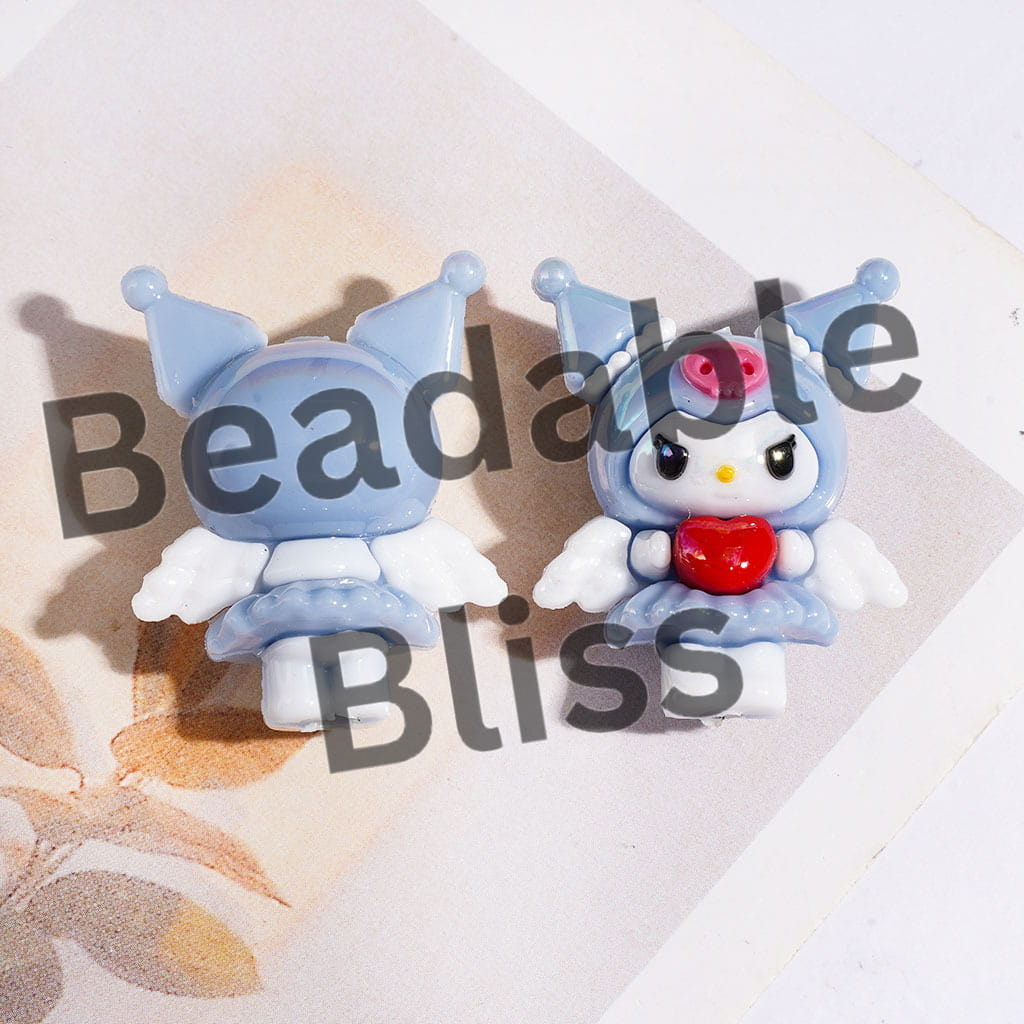 UV Coating Evil Girl Character Holding Heart with Wings Soft PVC Rubber Beads Height 32MM, Multi Colors