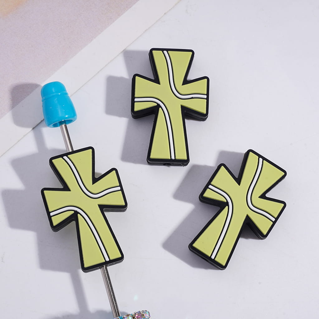Silicone Focal Beads Jesus Cross with Soccer Football & Baseball & Volleyball Texture