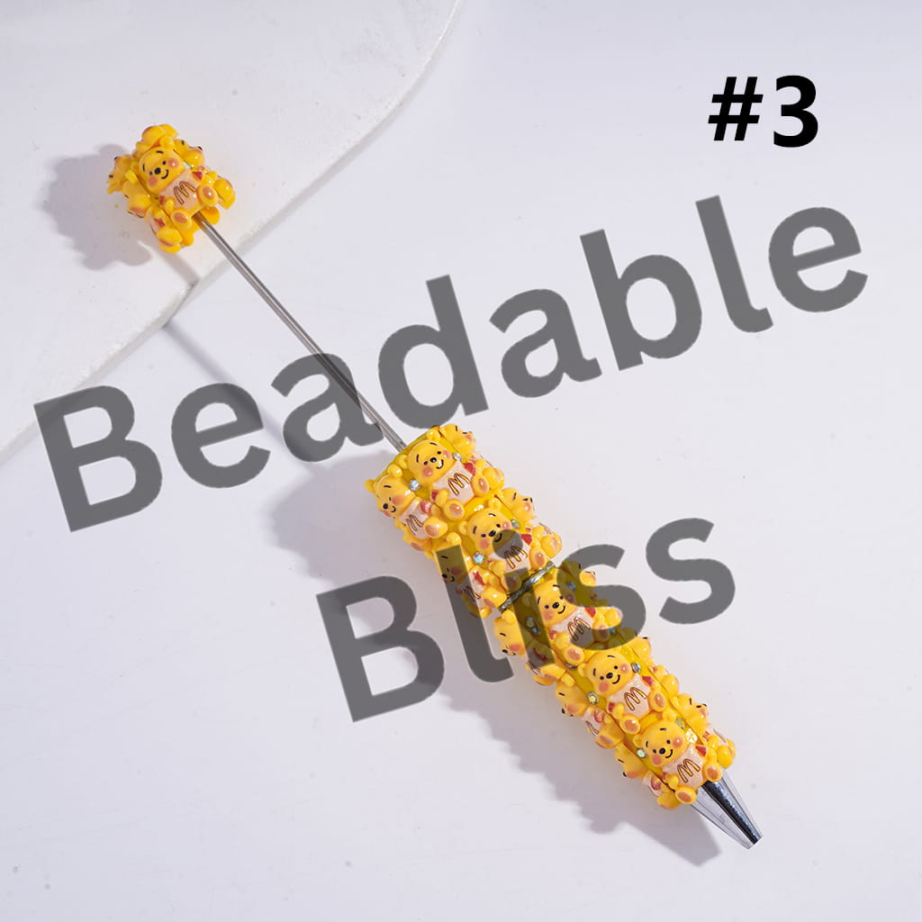 Beadable Clay Pens with Yellow Honey Bear Series and AB Rhinestones