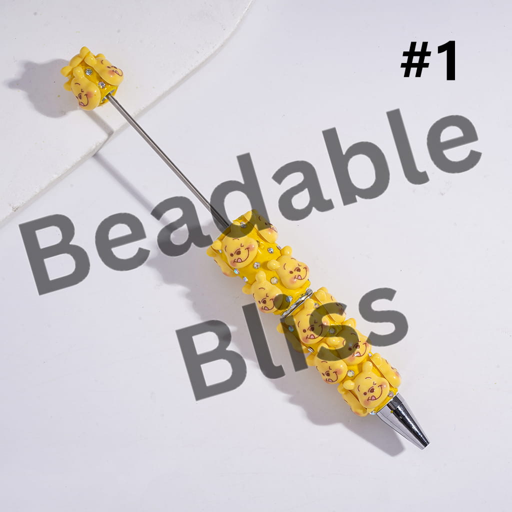 Beadable Clay Pens with Yellow Honey Bear Series and AB Rhinestones