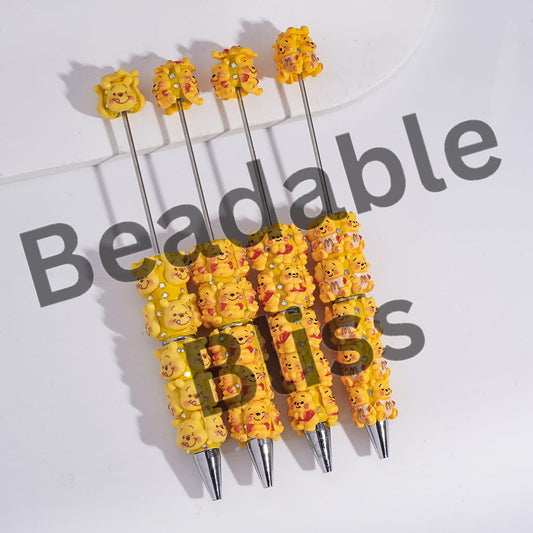 Beadable Clay Pens with Yellow Honey Bear Series and AB Rhinestones