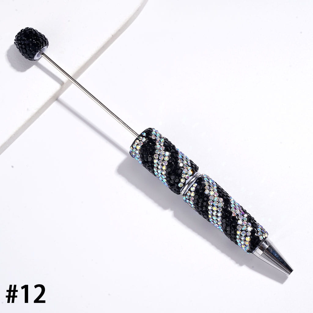 Beadable Clay Pens with Oblique-Stripe Double Color Rhinestones Covered the Entire Pen, Multi-Color