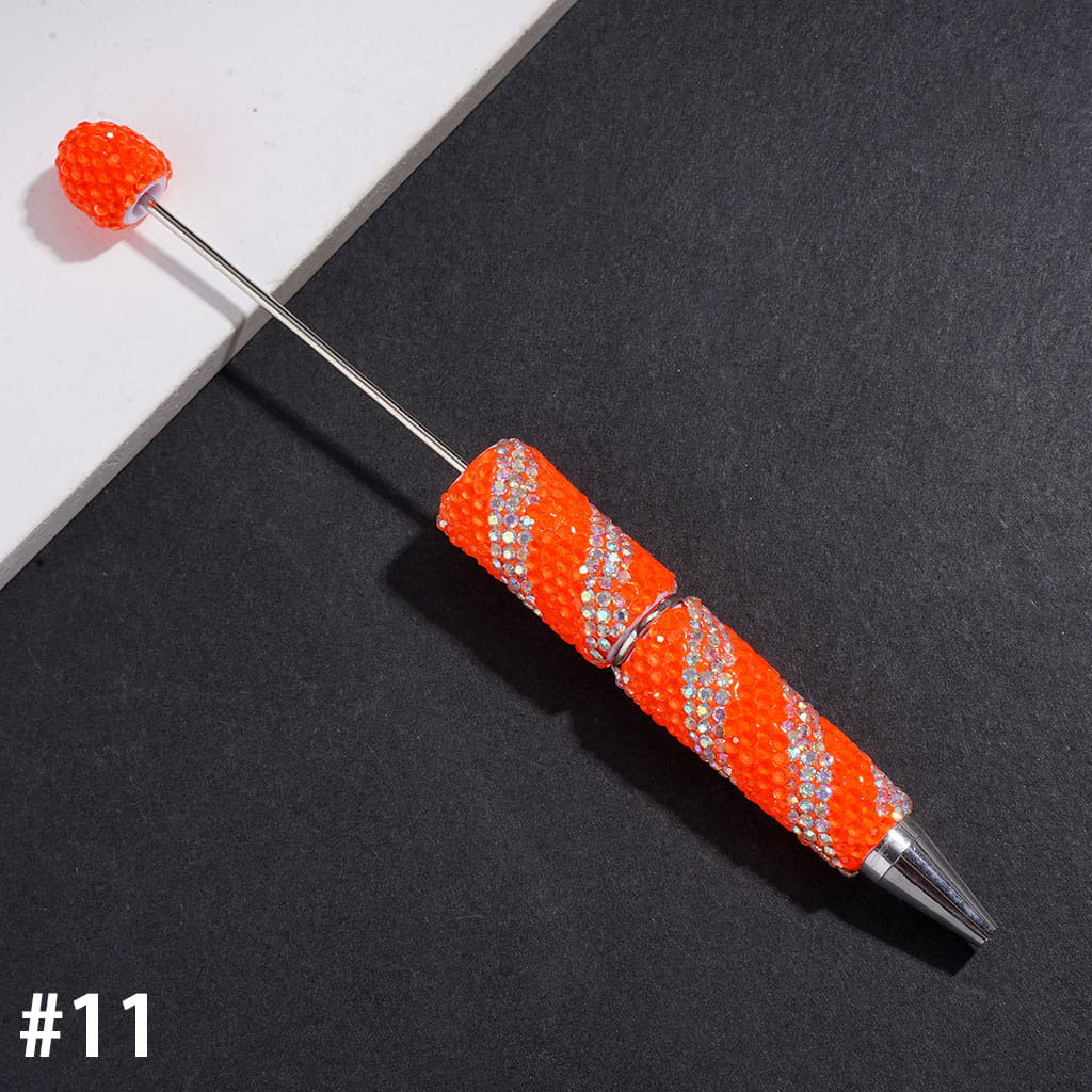 Beadable Clay Pens with Oblique-Stripe Double Color Rhinestones Covered the Entire Pen, Multi-Color