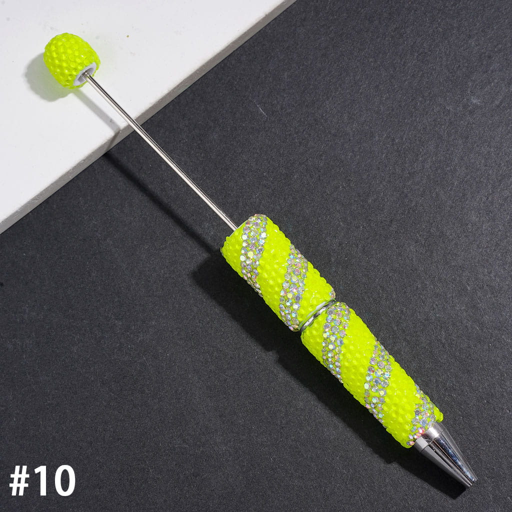 Beadable Clay Pens with Oblique-Stripe Double Color Rhinestones Covered the Entire Pen, Multi-Color