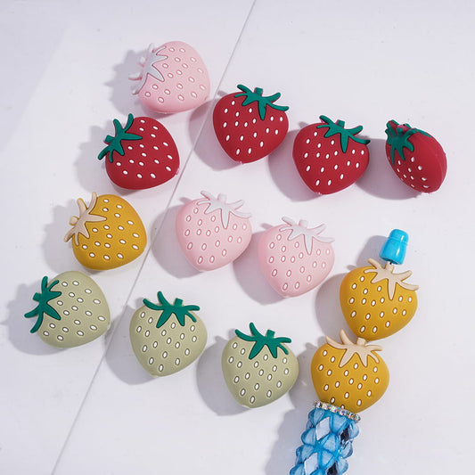 Silicone Focal Beads 3D Plump Strawberry in Various Colors