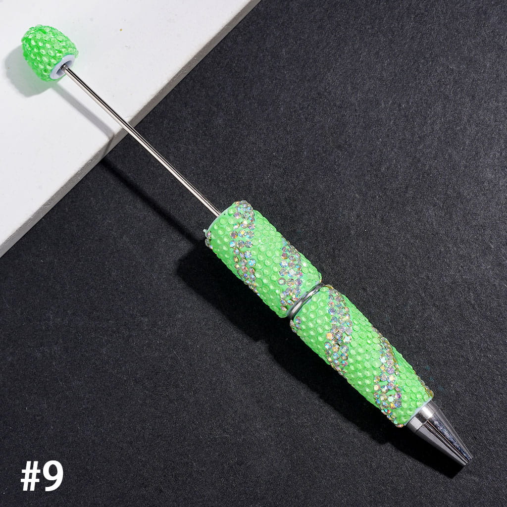 Beadable Clay Pens with Oblique-Stripe Double Color Rhinestones Covered the Entire Pen, Multi-Color