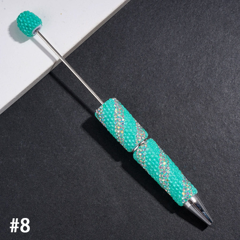 Beadable Clay Pens with Oblique-Stripe Double Color Rhinestones Covered the Entire Pen, Multi-Color