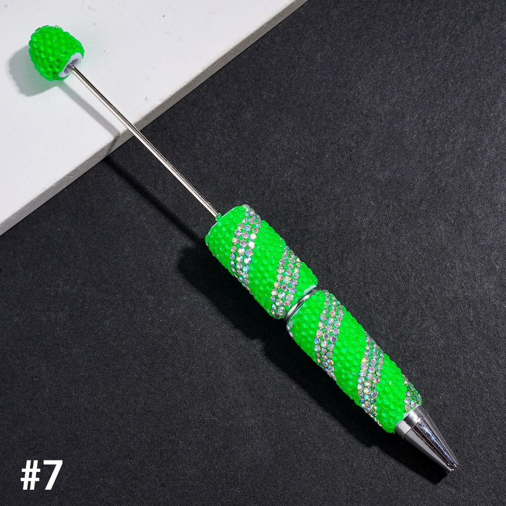 Beadable Clay Pens with Oblique-Stripe Double Color Rhinestones Covered the Entire Pen, Multi-Color