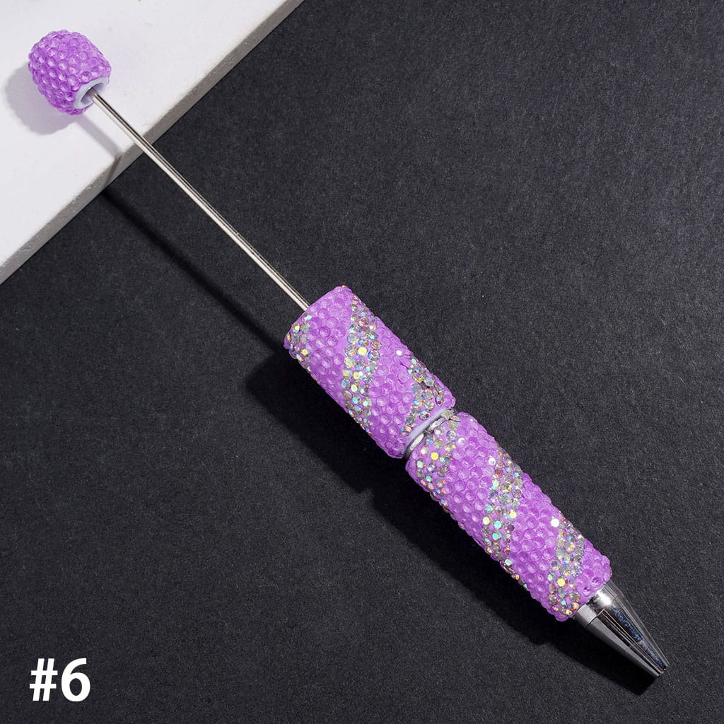 Beadable Clay Pens with Oblique-Stripe Double Color Rhinestones Covered the Entire Pen, Multi-Color
