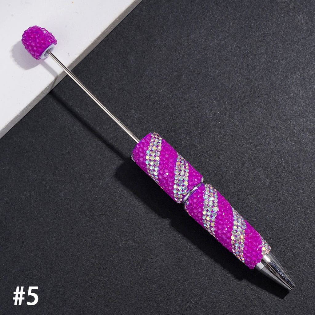 Beadable Clay Pens with Oblique-Stripe Double Color Rhinestones Covered the Entire Pen, Multi-Color