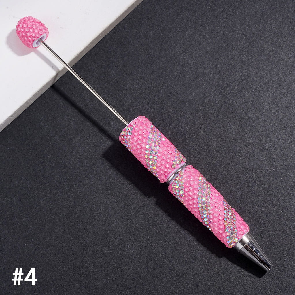 Beadable Clay Pens with Oblique-Stripe Double Color Rhinestones Covered the Entire Pen, Multi-Color