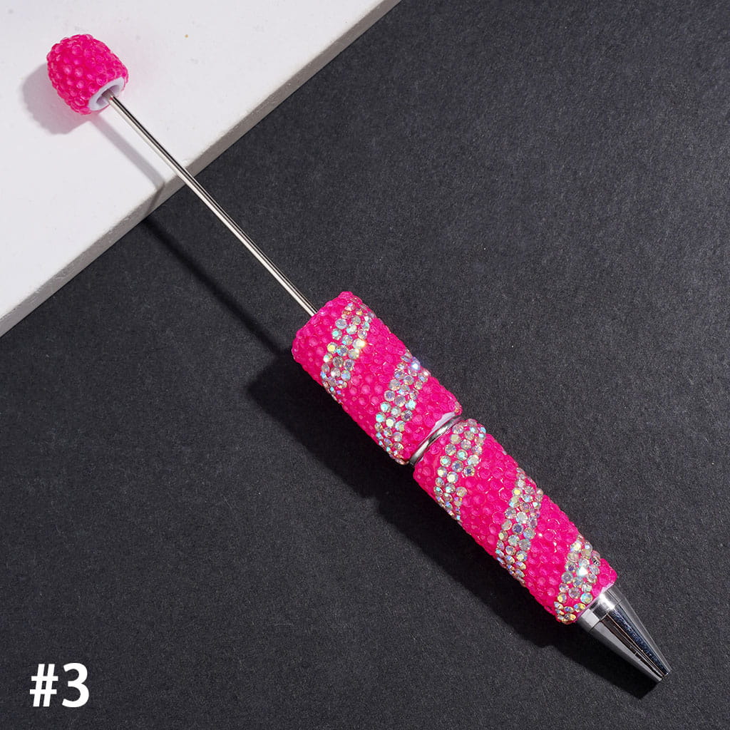 Beadable Clay Pens with Oblique-Stripe Double Color Rhinestones Covered the Entire Pen, Multi-Color