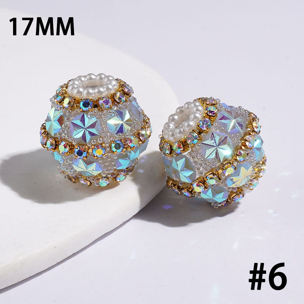 Hand-Made Acrylic Sugar Beads with UV Coating Snowflake, Colorful Little Bubbles AB Rhinestones & White Pearl Chains, 17MM Muti Colors