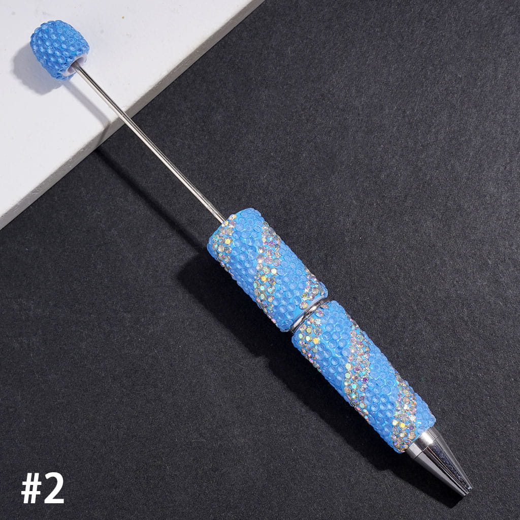 Beadable Clay Pens with Oblique-Stripe Double Color Rhinestones Covered the Entire Pen, Multi-Color