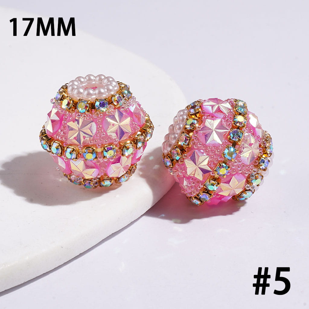 Hand-Made Acrylic Sugar Beads with UV Coating Snowflake, Colorful Little Bubbles AB Rhinestones & White Pearl Chains, 17MM Muti Colors