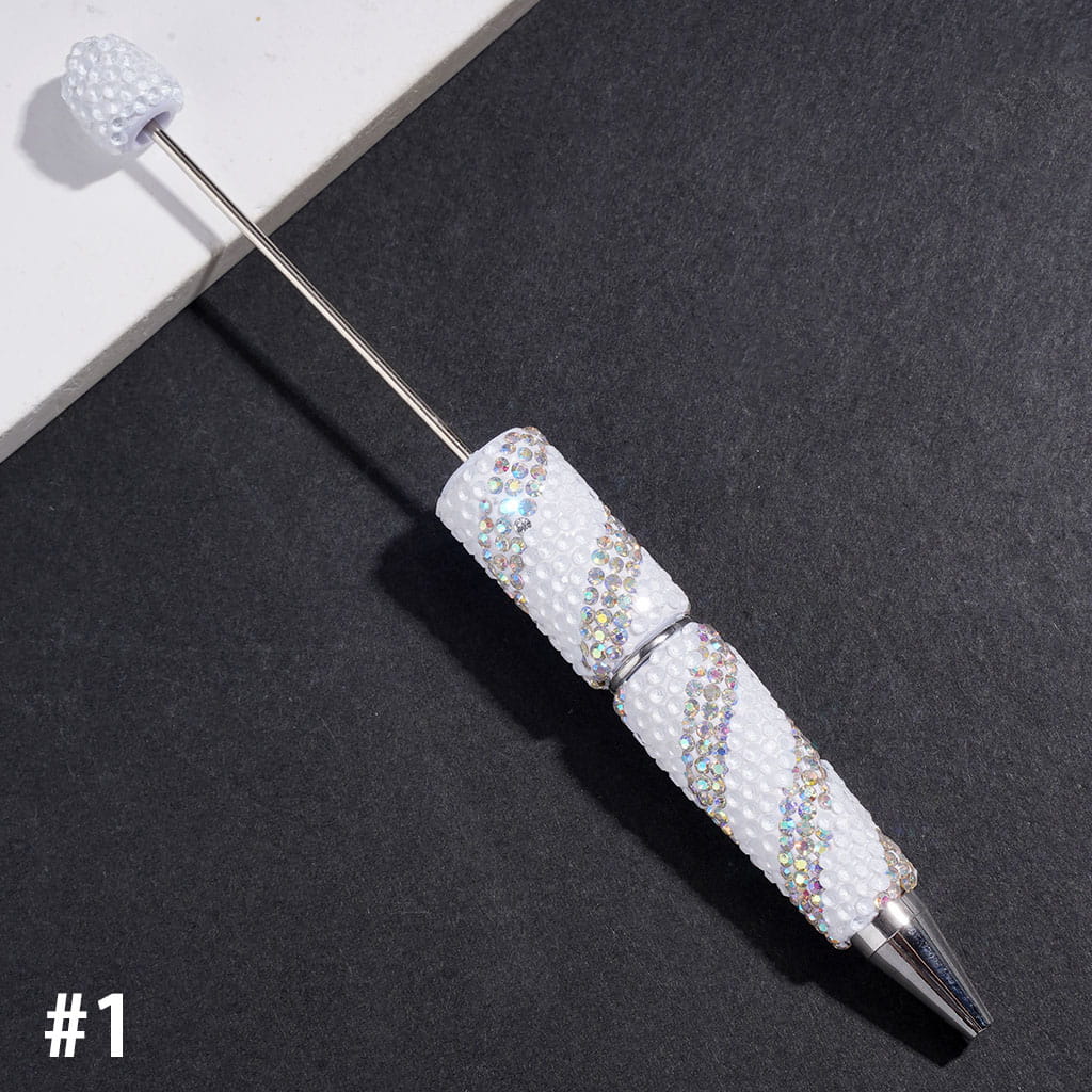 Beadable Clay Pens with Oblique-Stripe Double Color Rhinestones Covered the Entire Pen, Multi-Color