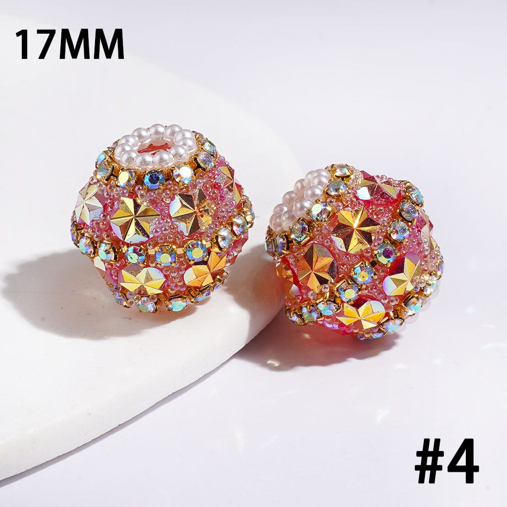 Hand-Made Acrylic Sugar Beads with UV Coating Snowflake, Colorful Little Bubbles AB Rhinestones & White Pearl Chains, 17MM Muti Colors