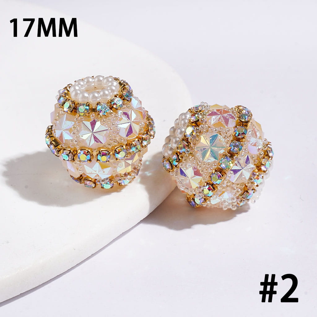 Hand-Made Acrylic Sugar Beads with UV Coating Snowflake, Colorful Little Bubbles AB Rhinestones & White Pearl Chains, 17MM Muti Colors