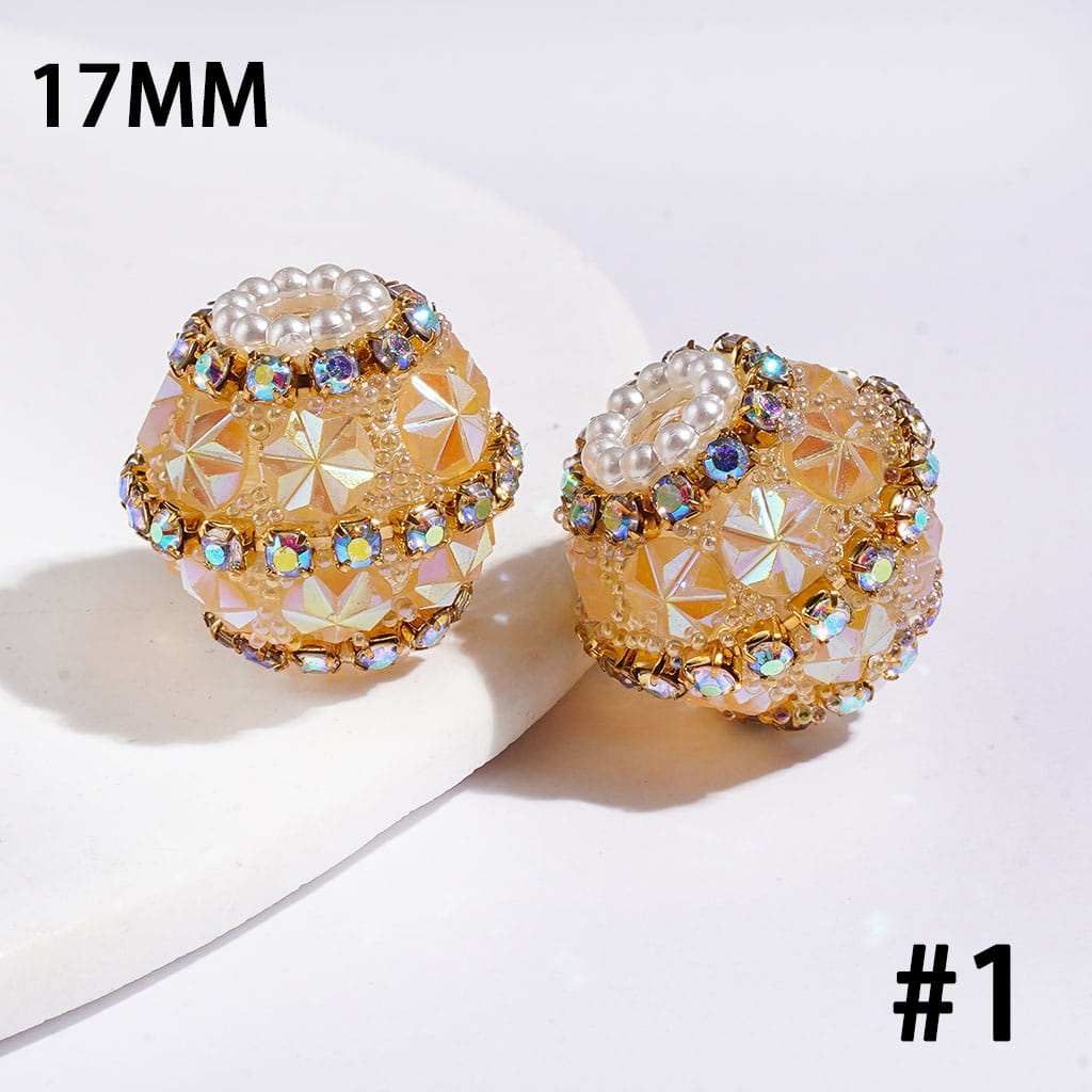 Hand-Made Acrylic Sugar Beads with UV Coating Snowflake, Colorful Little Bubbles AB Rhinestones & White Pearl Chains, 17MM Muti Colors
