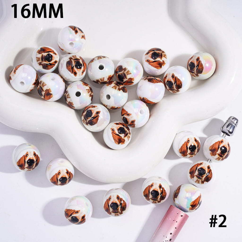 Acrylic Beads for Bracelets UV Coating Funny Dog Series in Various Types