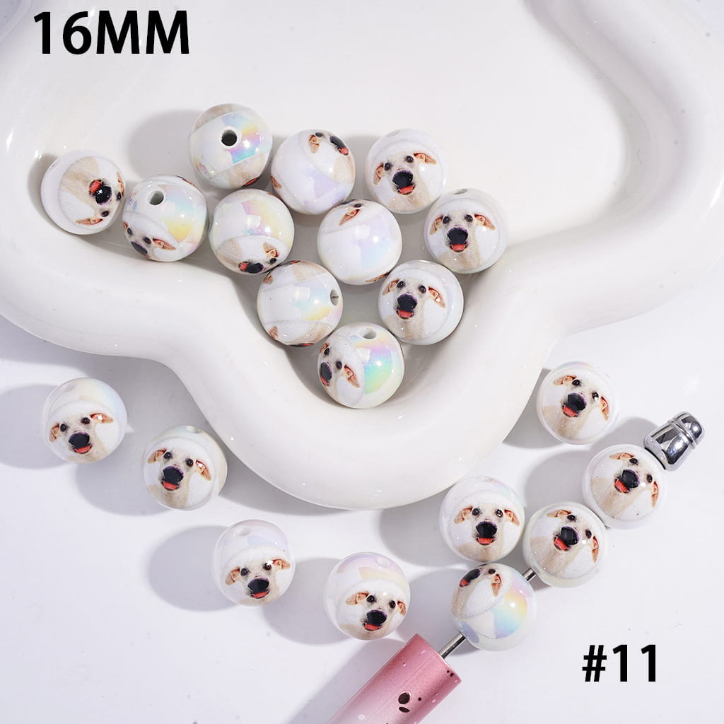 Acrylic Beads for Bracelets UV Coating Funny Dog Series in Various Types