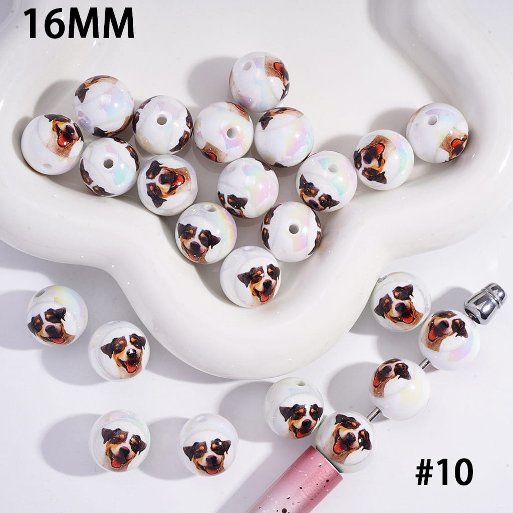 Acrylic Beads for Bracelets UV Coating Funny Dog Series in Various Types