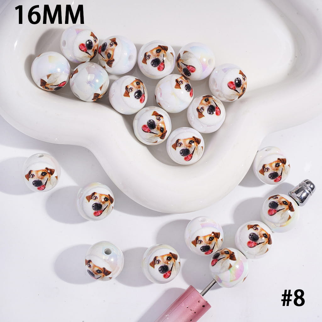 Acrylic Beads for Bracelets UV Coating Funny Dog Series in Various Types