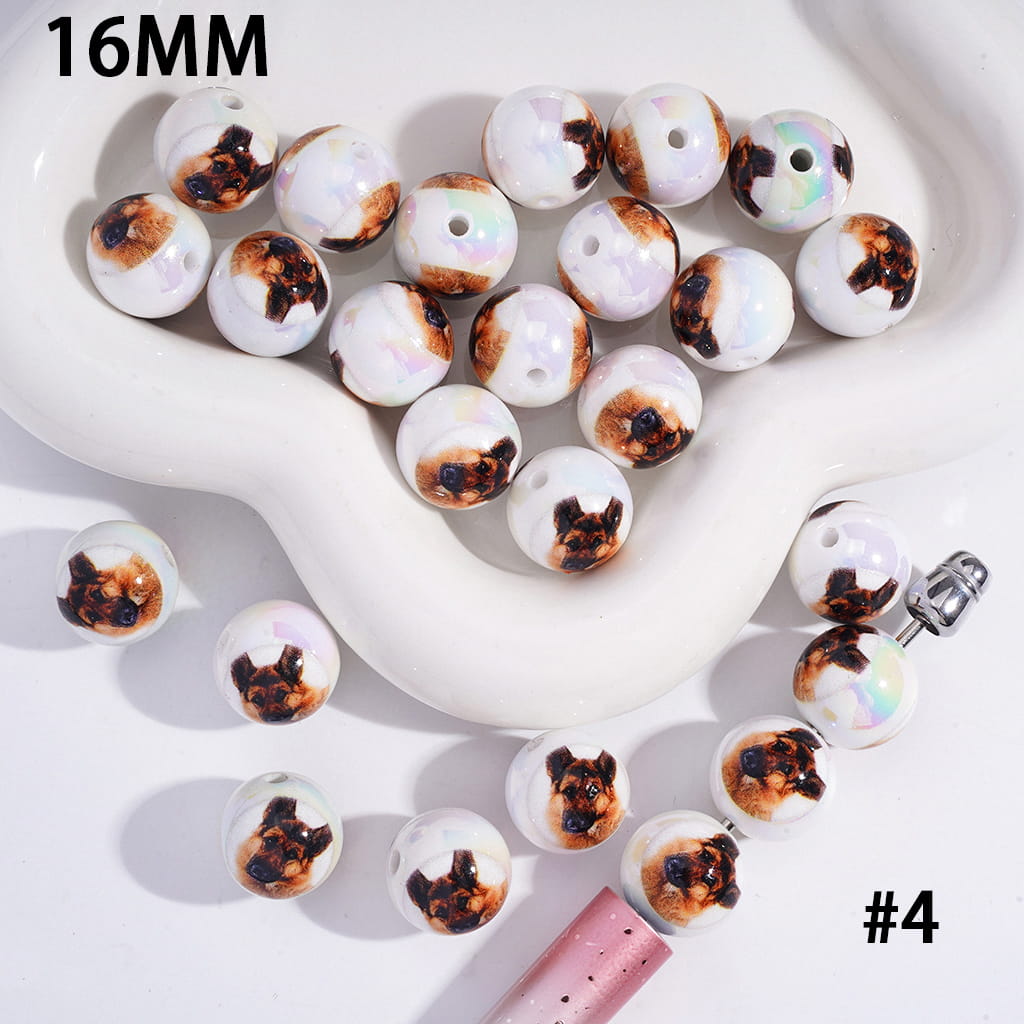 Acrylic Beads for Bracelets UV Coating Funny Dog Series in Various Types