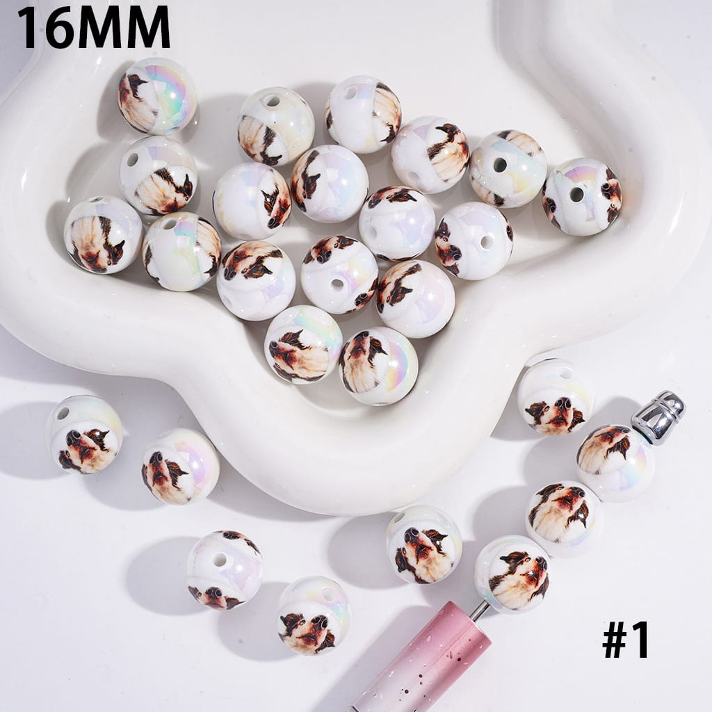 Acrylic Beads for Bracelets UV Coating Funny Dog Series in Various Types
