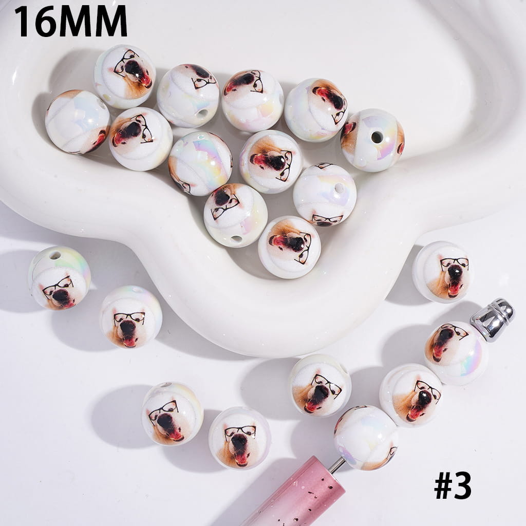 Acrylic Beads for Bracelets UV Coating Funny Dog Series in Various Types