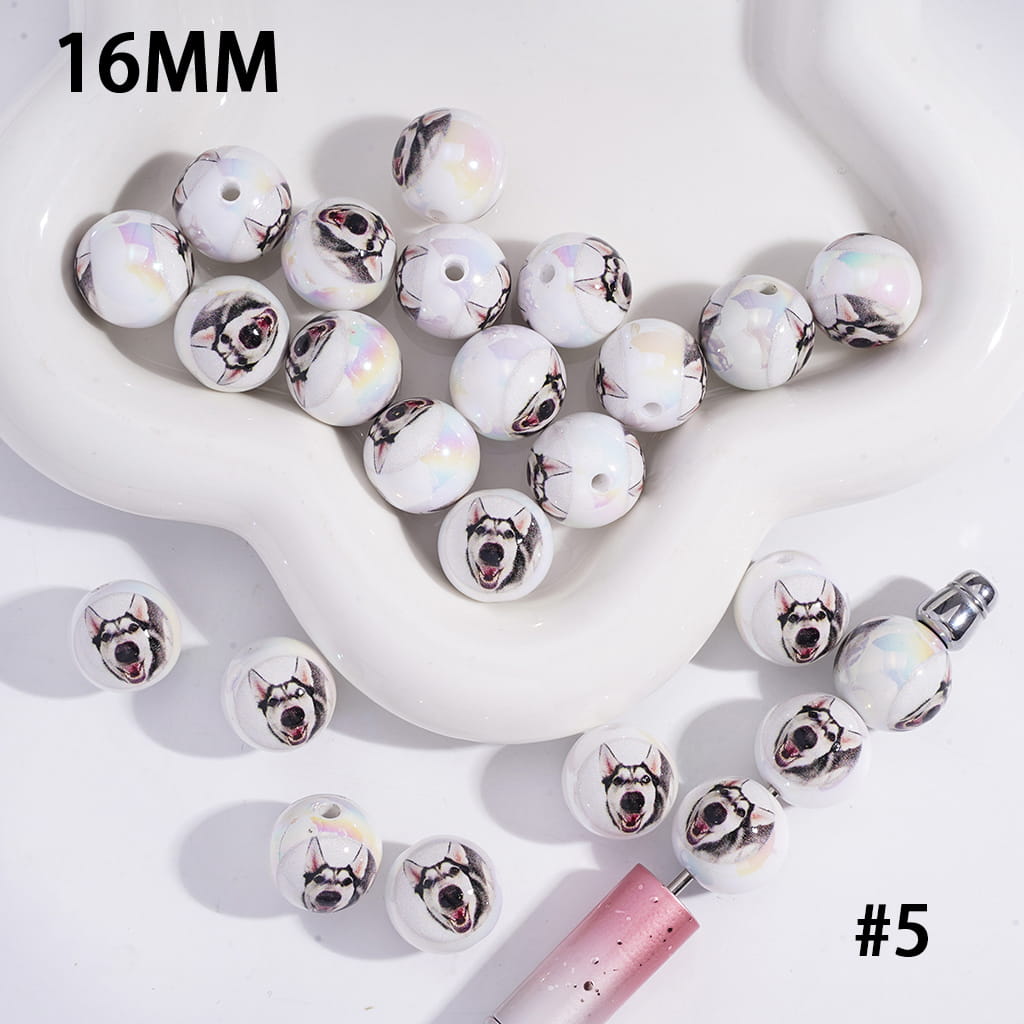 Acrylic Beads for Bracelets UV Coating Funny Dog Series in Various Types