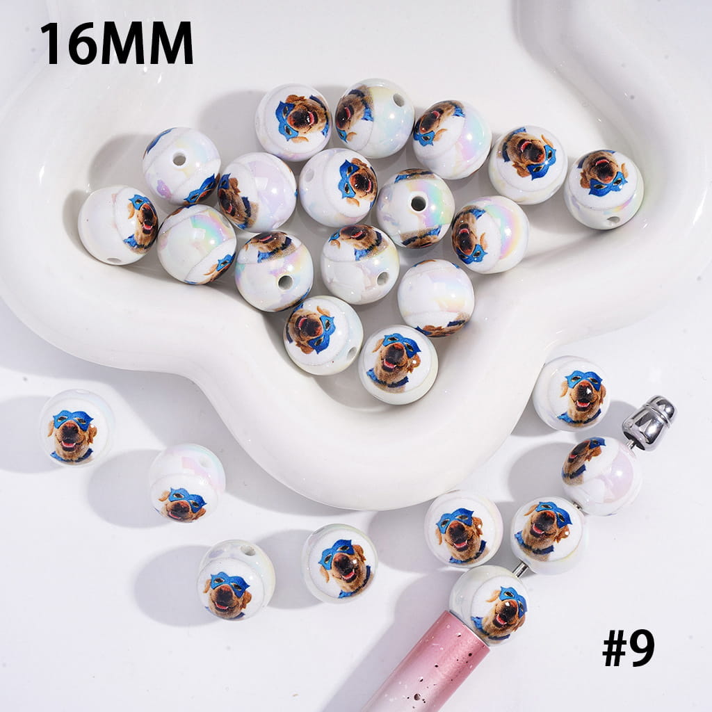Acrylic Beads for Bracelets UV Coating Funny Dog Series in Various Types