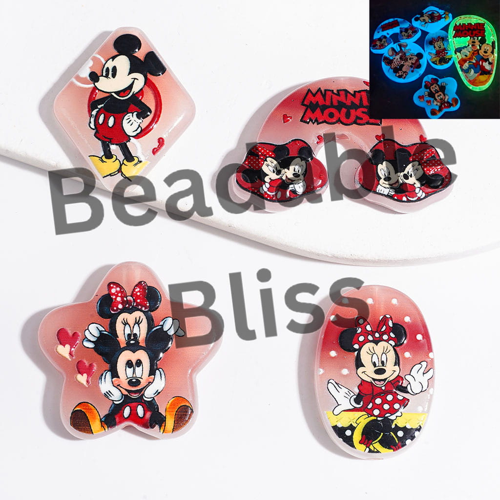 Classic Animation Boy and Girl Mouse Character Series Acrylic Beads and Pendants Luminous, Random Mix