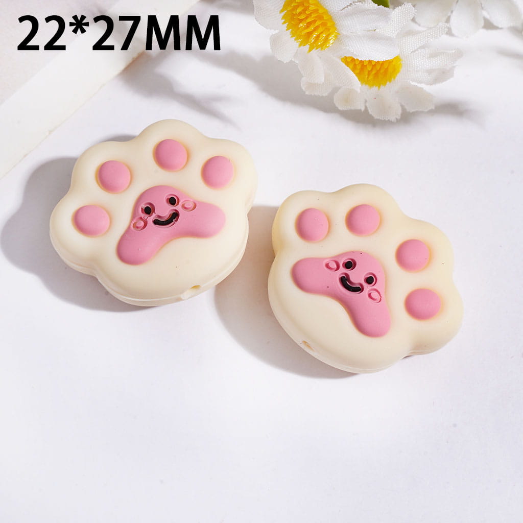 Silicone Focal Bead Cat Claw with Smile Face, 22*27MM Multi Colors