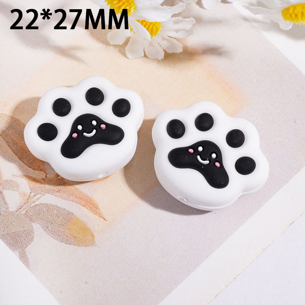 Silicone Focal Bead Cat Claw with Smile Face, 22*27MM Multi Colors