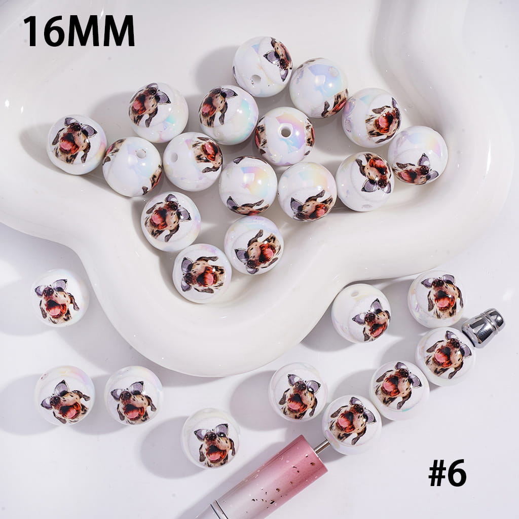 Acrylic Beads for Bracelets UV Coating Funny Dog Series in Various Types