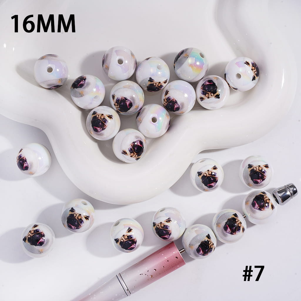 Acrylic Beads for Bracelets UV Coating Funny Dog Series in Various Types