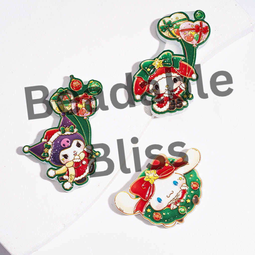 Acrylic Beads Adorable Character in Christmas Costume Series, Random Mix