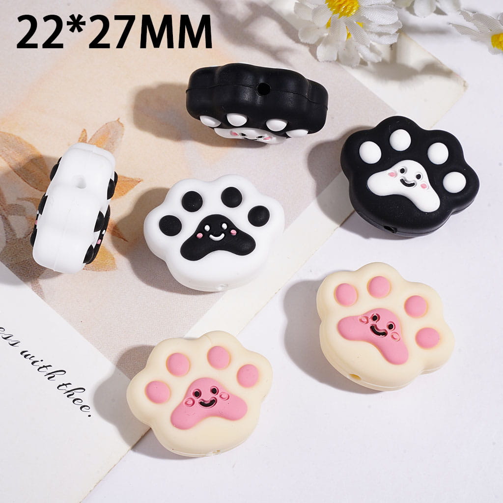 Silicone Focal Bead Cat Claw with Smile Face, 22*27MM Multi Colors